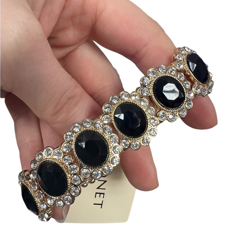 Monet Black and Gold Stretchy Bracelet & Earrings Set - Picture 3 of 3